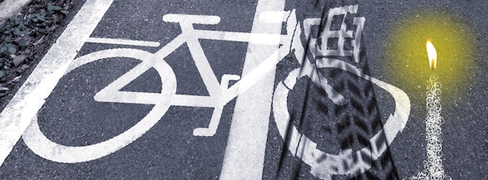 Road safety bicycle print covered with skid marks