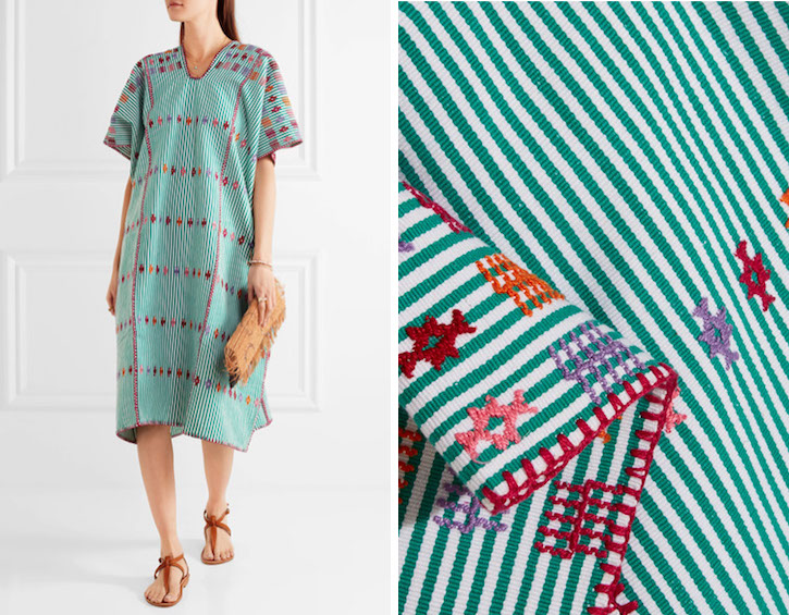 Summer Cover Up Pippa Holt Embroidered Striped Cotton Kaftan
