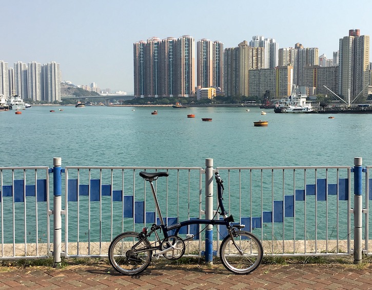 Brompton bike by the water
