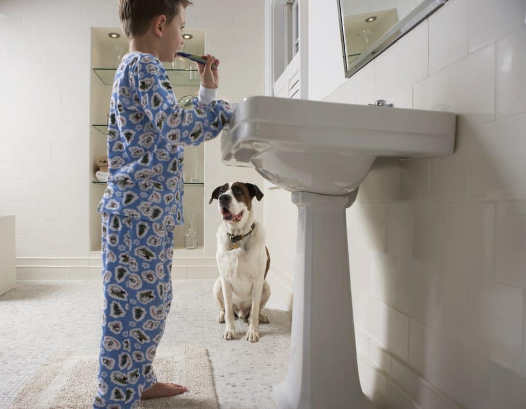 Kid brushing teeth