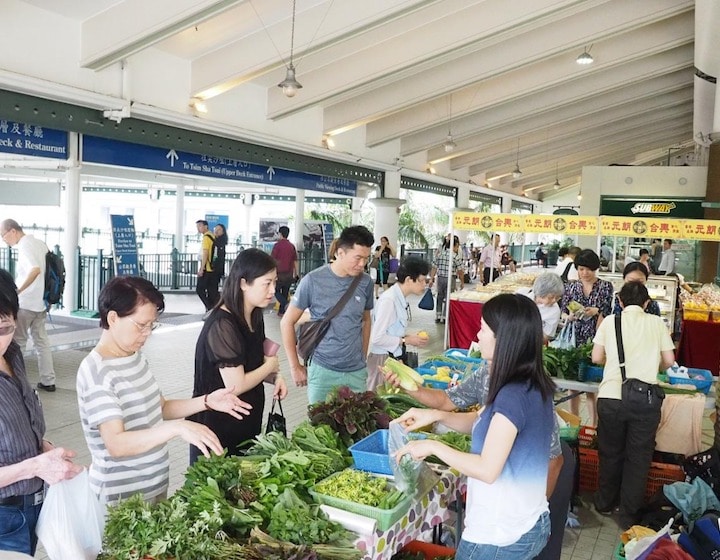 Organic food market Central Ferry Pier 7 in Hong Kong