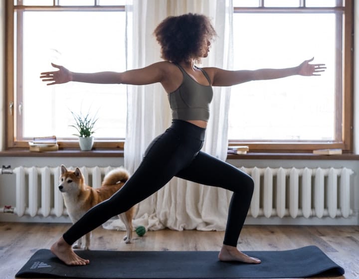 fitness equipment at home, woman doing exercise at home