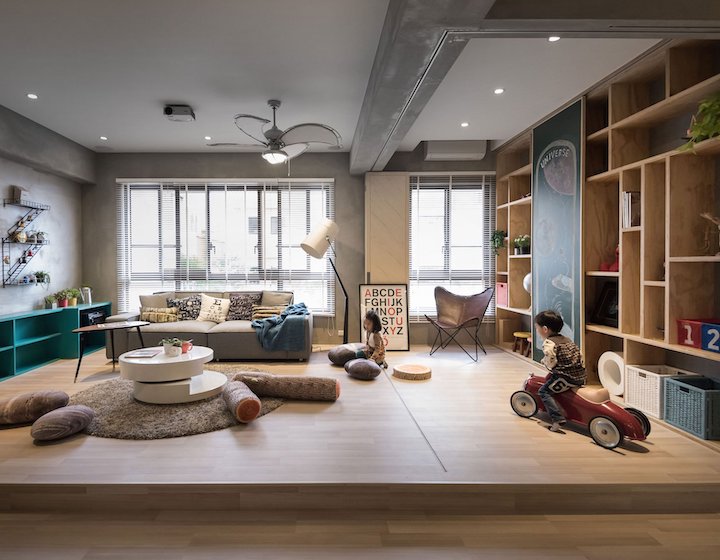 kid-friendly home ideas open plan living room