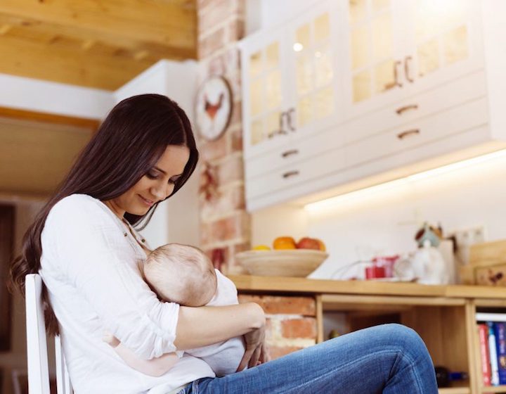 Breastfeeding and breast milk milk supply, mum breastfeeding baby at home