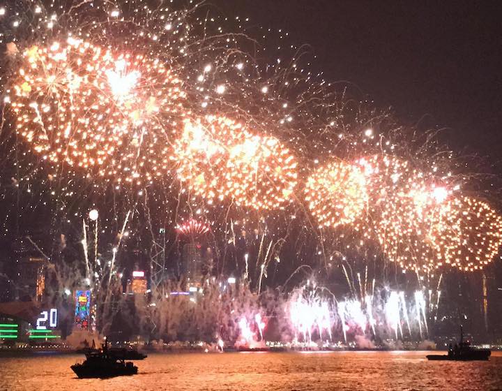 Hong Kong Fireworks Display Junk Boat