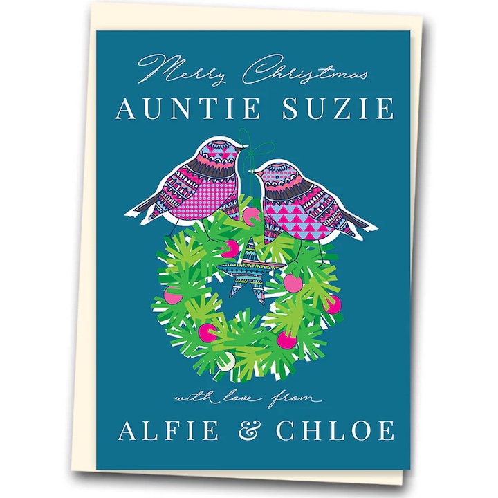 christmas card wreaths birds