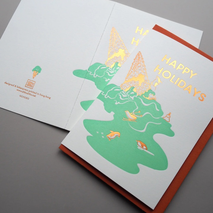 white christmas card penguins