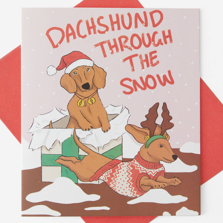 dachshund through the snow christmas card with dogs