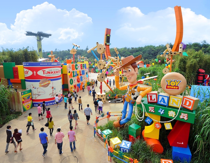 aerial cgi image of Toy Story land at Hong Kong Disneyland which will be home to a new Pixar attraction in 2027