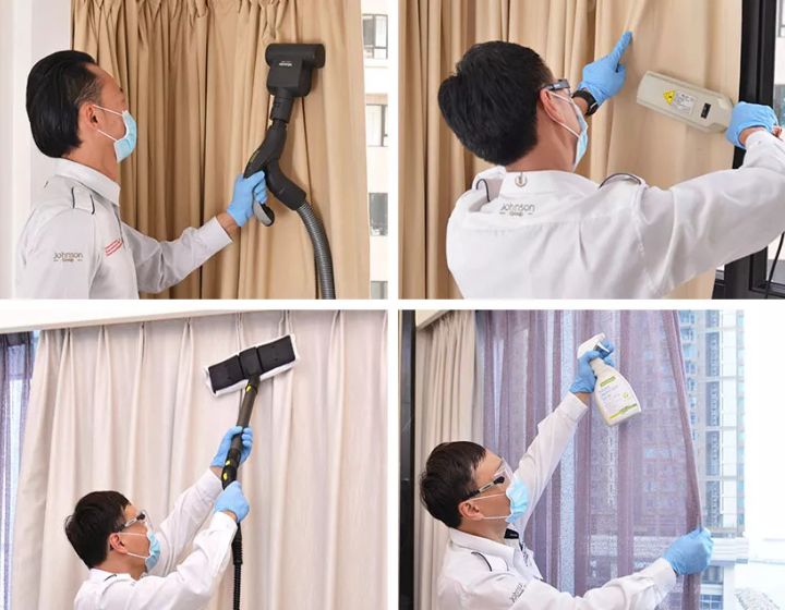 House cleaning service at Johnson Group covering deep-cleaning and sanitising curtains as well as allergy testing.
