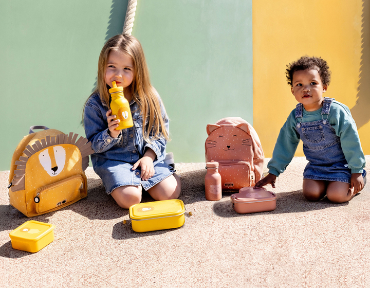 where to buy stationery in hong kong, two kids with trixie baby school supplies like backpacks and meal time essentials