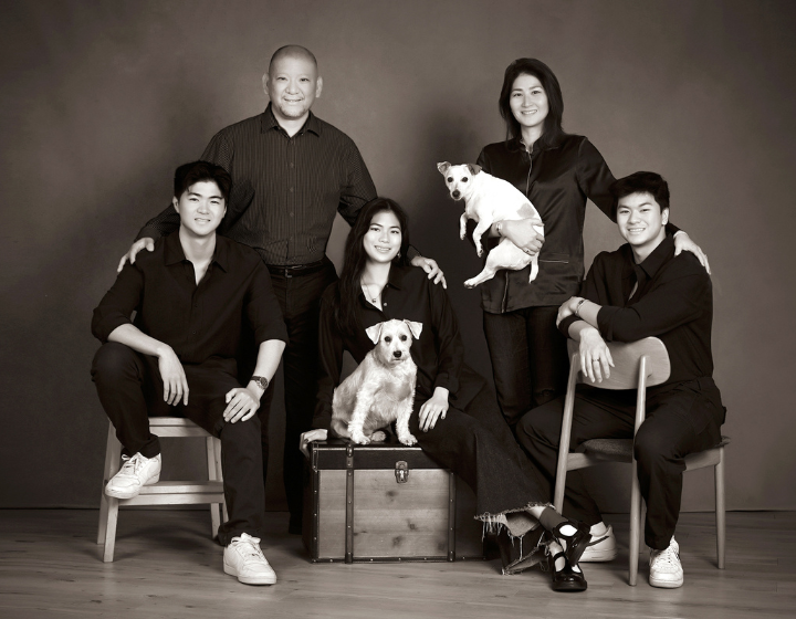 Rosa & Daniel Portrait Photography black and white family with dogs portrait