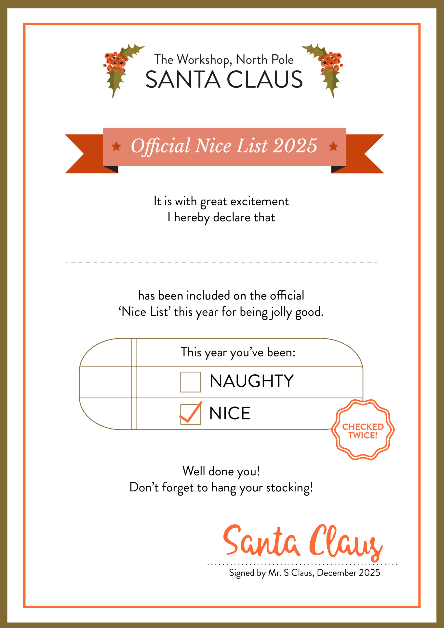Sassy Mama Certificate From Santa 2025