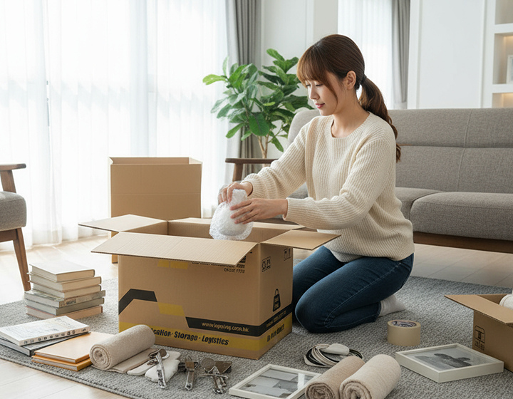 Best moving companies and relocation services in Hong Kong; Lap Sing Transportation, woman packing into Lap Sing boxes