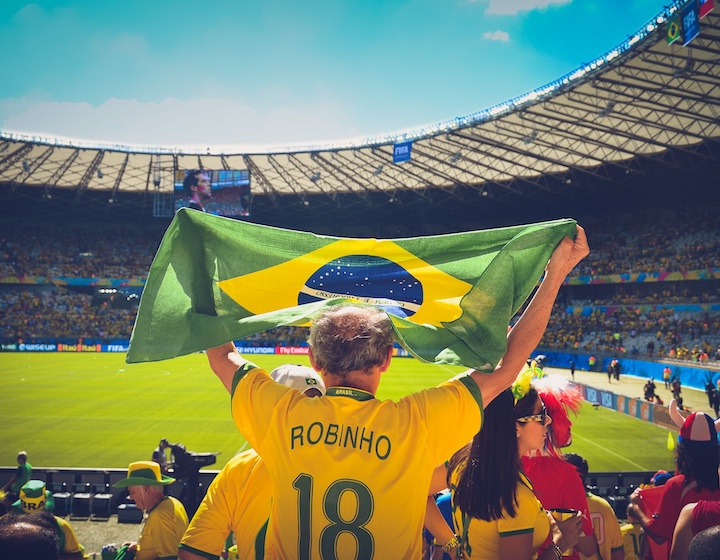 a brazilian football fan cheers on his team at the fifa World Cup 2026