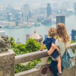 mother and son explore the free things to do in Hong Kong with kids at Victoria Peak