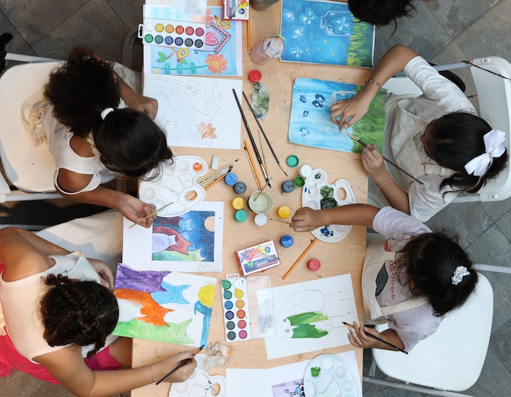 aerial view of a Hong Kong art and creative after school class for kids