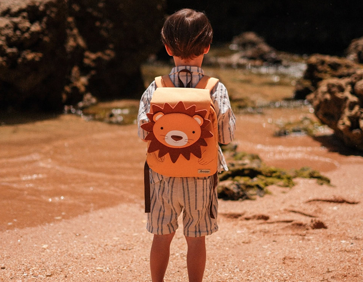 little boy in lion backpack from Samsonite, Sammies bags for kids available in Hong Kong