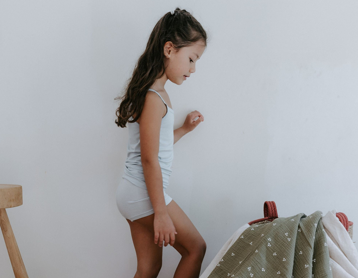 girl in clothes from Just Peachy basics, underwear and intimates for kids from Just Peachy Hong Kong