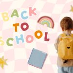 graphic with "back to school" text and a child with backpack