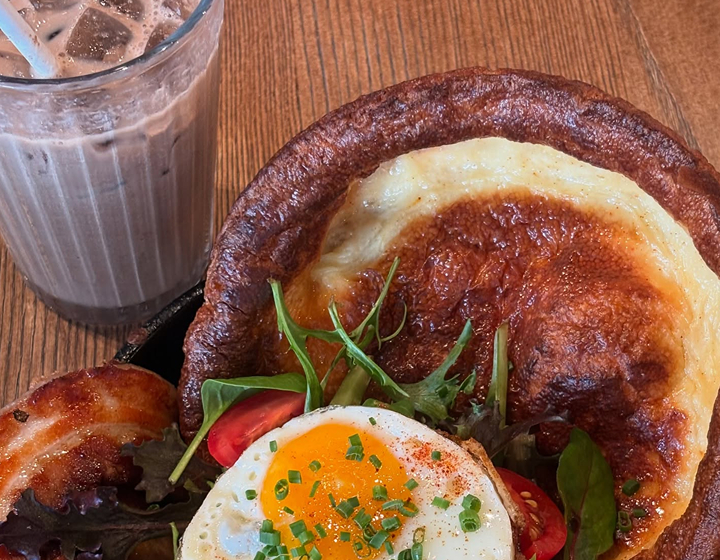 coffee and Yorkshire egg brunch dish at Passepartout Brunch and Coffee in Jordan Kowloon Hong Kong, kid friendly weekday brunch in Kowloon