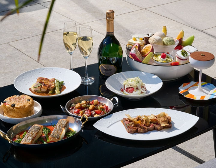 dishes and drinks from Popinjays Disco Brunch at The Murray hotel Hong Kong, weekend brunch with live DJ entertainment and free flow drinks