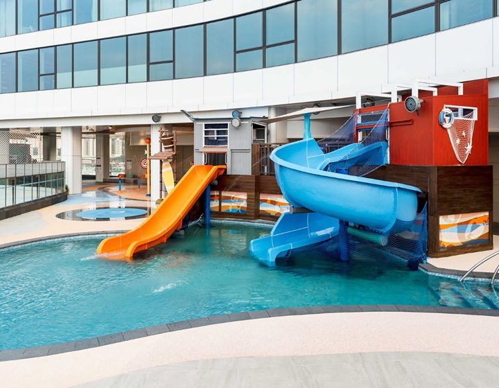 kids lagoon pool at fullerton ocean park hotel hong kong with slides for children