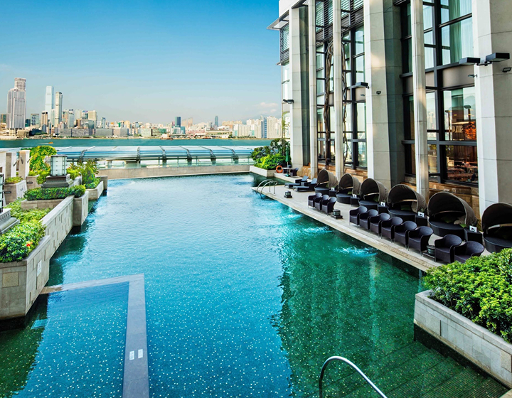 outdoor pool at Harbour Grand Hong Kong hotel with daycation pass, day use for 6, 8 or 12 hours in Hong Kong hotel