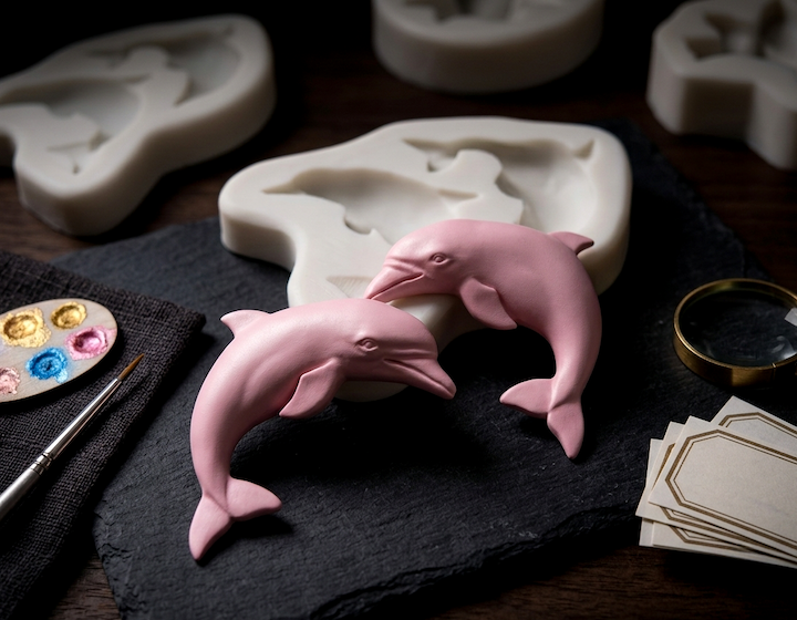 pink dolphin statues painted by children as part of the Hong Kong Maritime Museum's 30th Anniversary