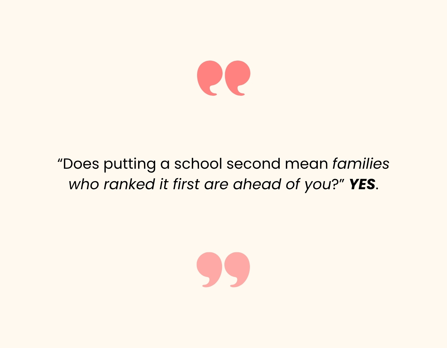 quote graphic "does putting a school second mean families who rated it first are ahead of you. Yes"