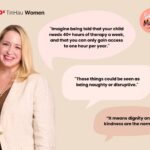 graphic image of Mary Shaus, the founder of Talos Foundation, with quotes from her interview with sassy mama