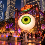 a giant eyeball halloween decoration in the middle of central Hong Kong in 2026
