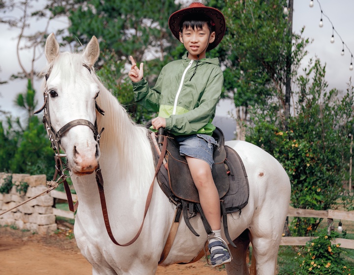 a Chinese boy riding a horse in Hong Kong