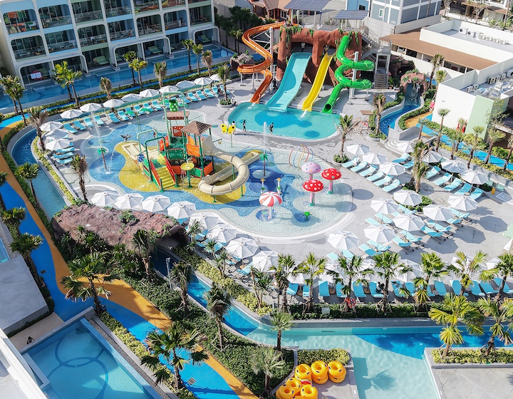 aerial view of the kids water park at katathani beachfront resort phuket