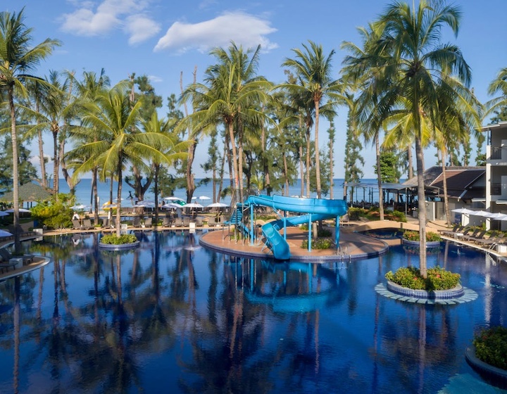 the beachfront pool with waterslide at Sunning Bangtao Beach phuket