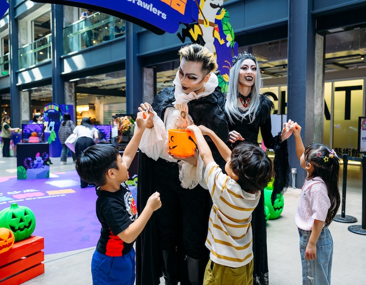 children playing trick or treat at the Halloween festivities at The Mills in Hong Kong