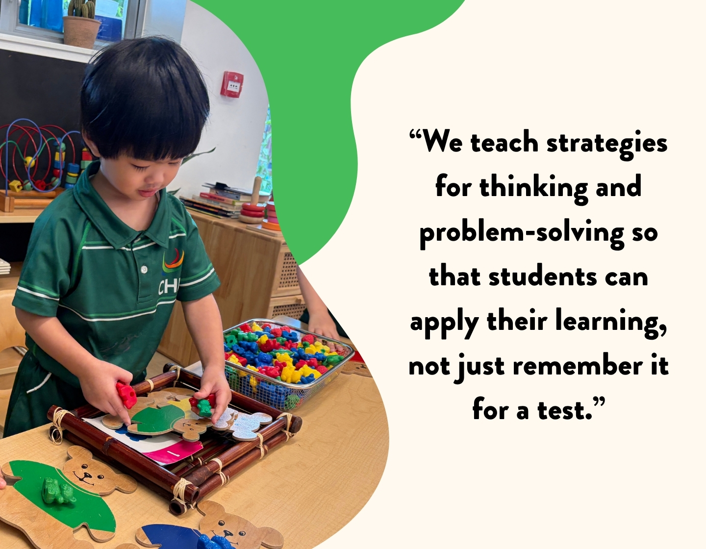 quote graphic designed by sassy media group for ICHKHLY showing a quote from principal alongside children learning