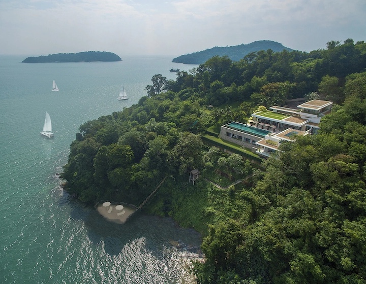 aerial photo of sky fall villa in phuket