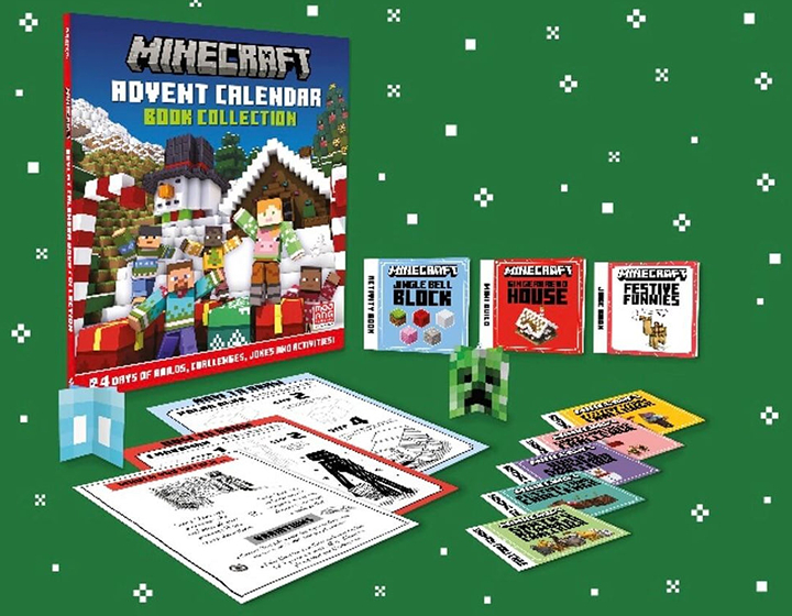 Minecraft book Advent Calendar 2026 filled with mini activity books, jokes, builds and more for kids