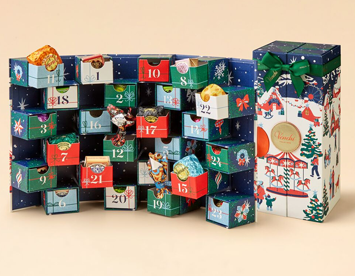 Inside and outside of the Venchi Prestige Christmas Advent Calendar 2026