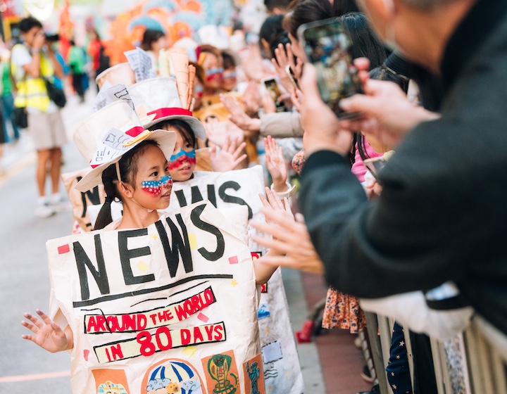 children parade in costume at the annual Hong Kong arts in the park celebrations