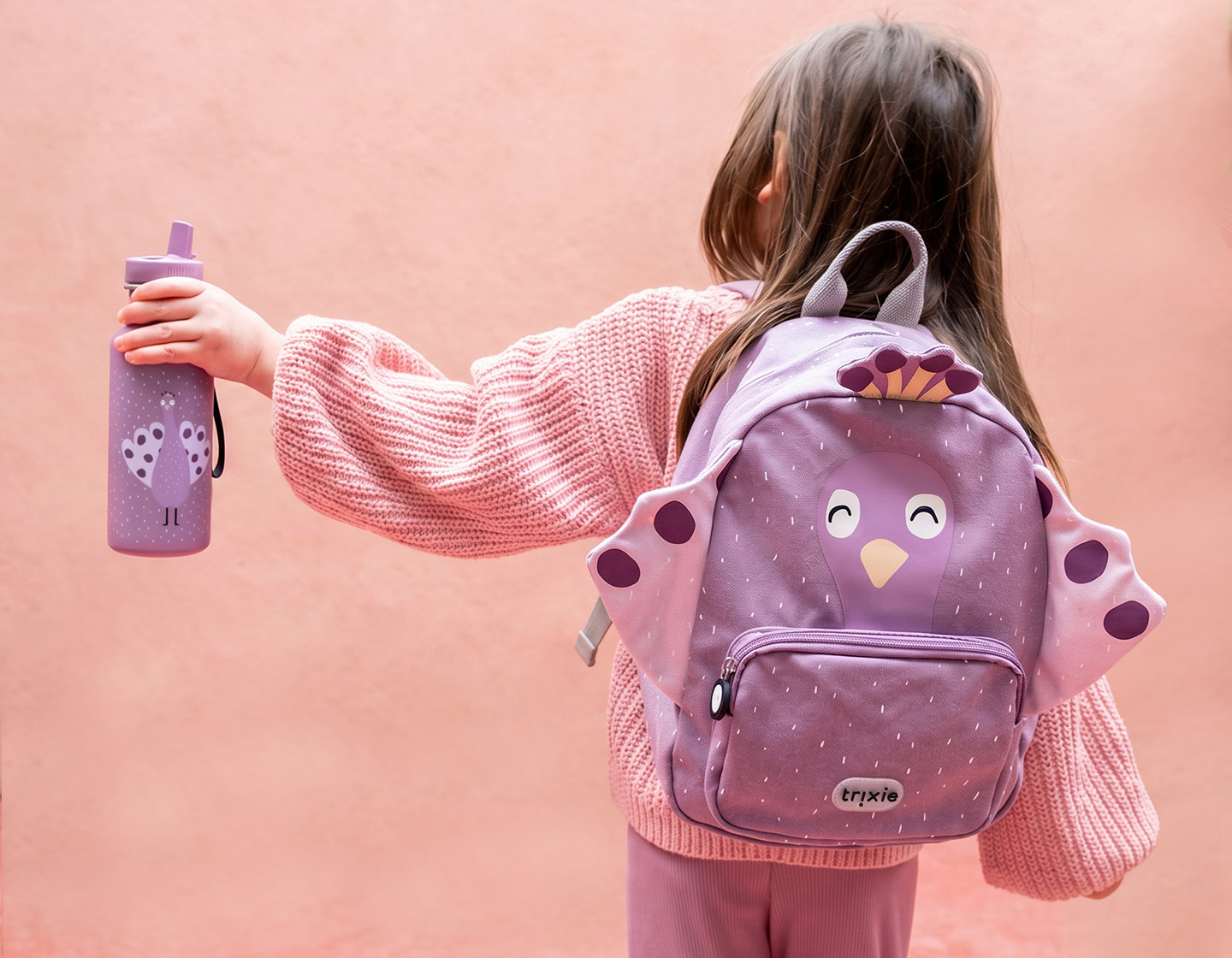 little girl with cute backpack and water bottle available to shop in hong kong