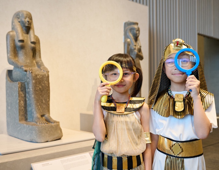 children dress up in Egyptian costumes as part of the ancient Egypt exhibition at Hong Kong Palace Museum